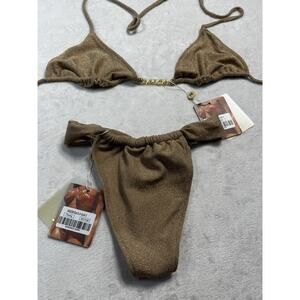 Neena Swim Bikini Set In Sand & Gold Dust Sz Small Resort Wear Cruise Beach